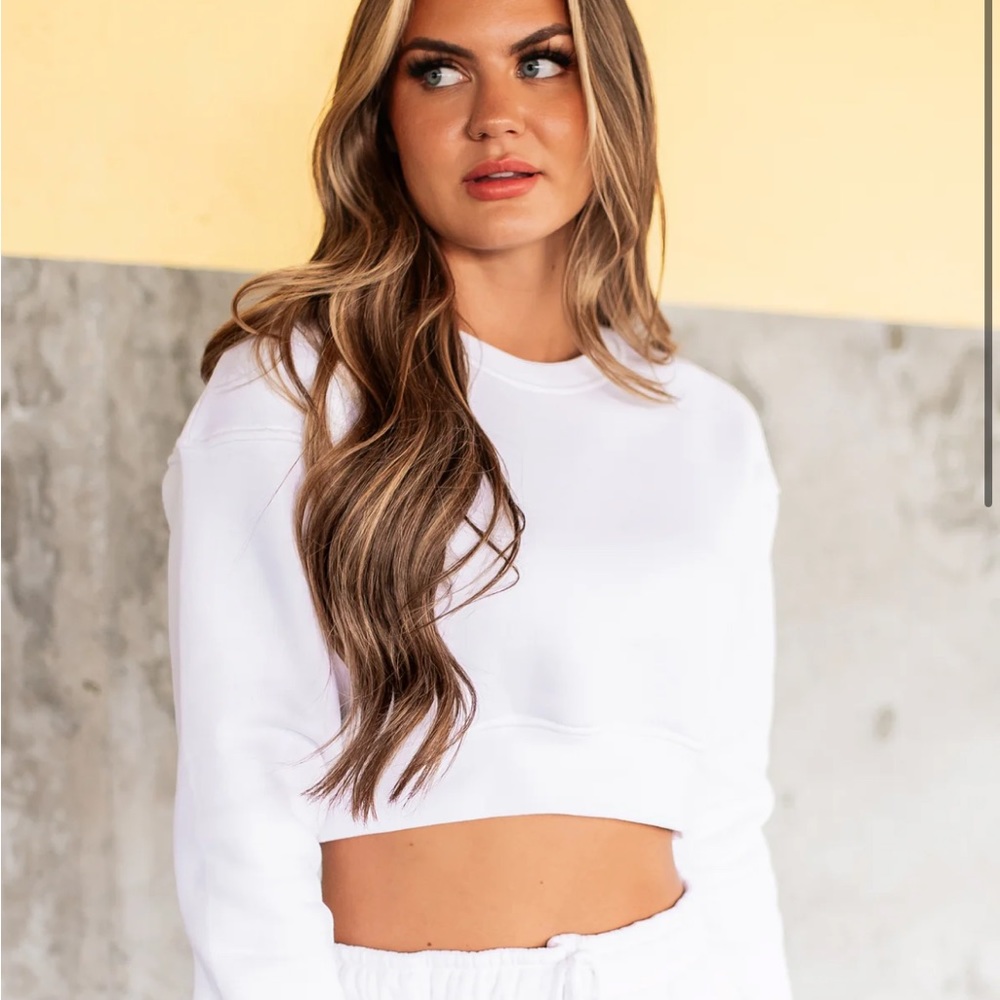 BETTER THINK AGAIN CROPPED FLEECE SWEATSHIRT (WHITE)